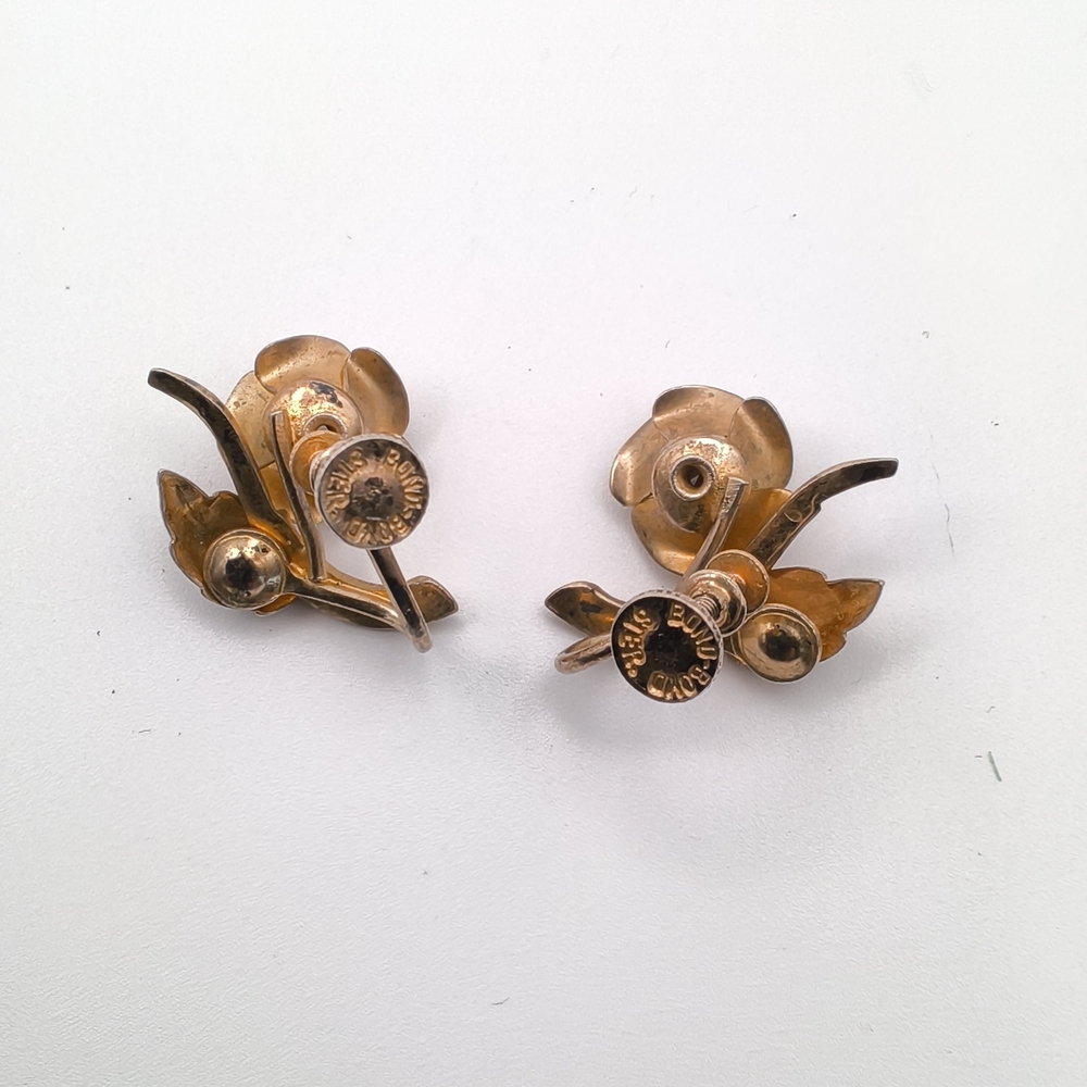 Vintage Bond Boyd Rose Screw Back Earrings – Mid Century Floral Design - Picture 4 of 5
